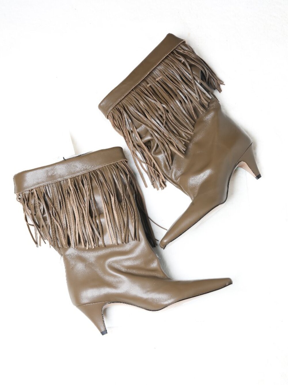 MANGO Boho 100% Sheepskin Leather, Fringe Kitten Heel Bootie